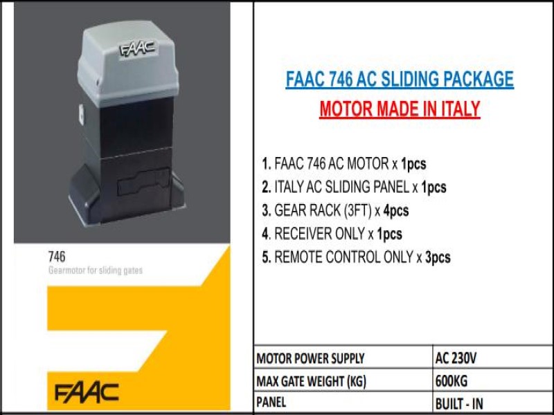FAAC 746 AC SLIDING PACKAGE C/W ORIGINAL PANEL (LOCAL REMOTE)