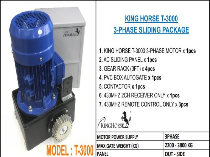 KING HORSE T-3000 ( 3 PHASE ) SLIDING MOTOR FULL PACKAGE ( 2200KG TO 3800KG )