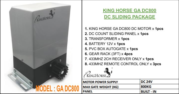 KING HORSE DC SLIDING ( NYLON ) MOTOR FULL PACKAGE GA - 800KG / BUIL IN